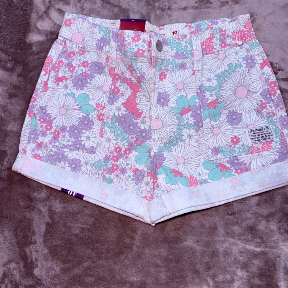 Levis High Rise Twill Shorts Kids Size 10 Multicolor Floral NEW Comfort Stretch